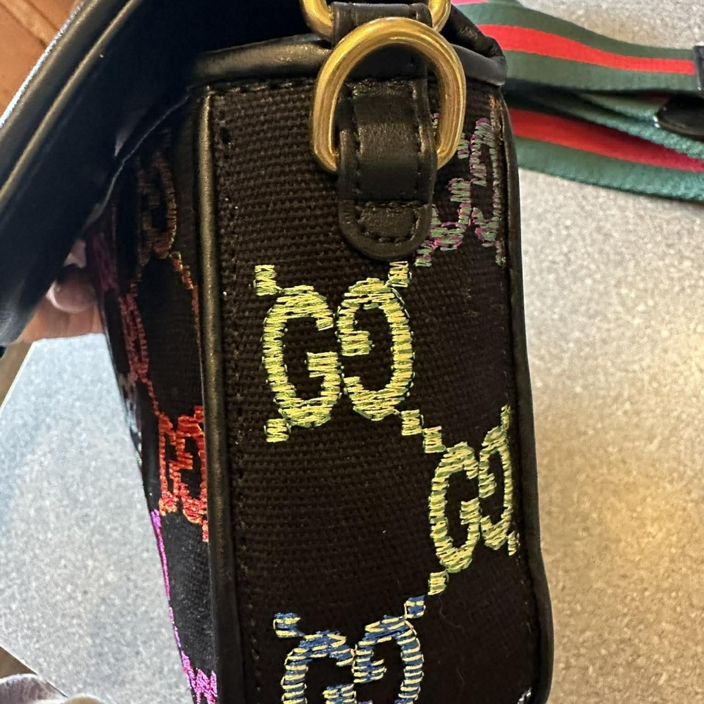 G Denim Shoulder Bag with Gold Accents - Picture 3 of 3